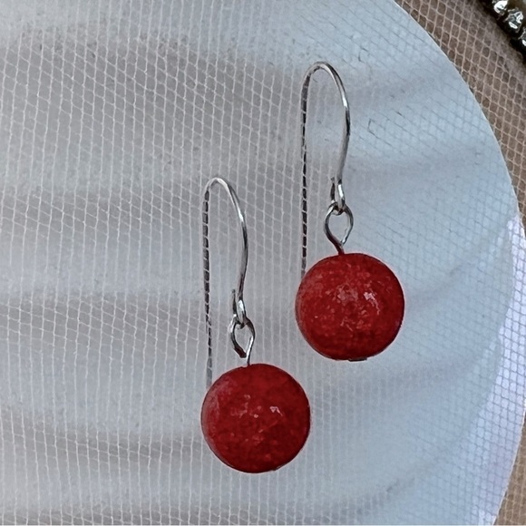 𝅺ORANGISH Red Fire Crackle Agate Dangle Earrings - Picture 6 of 14